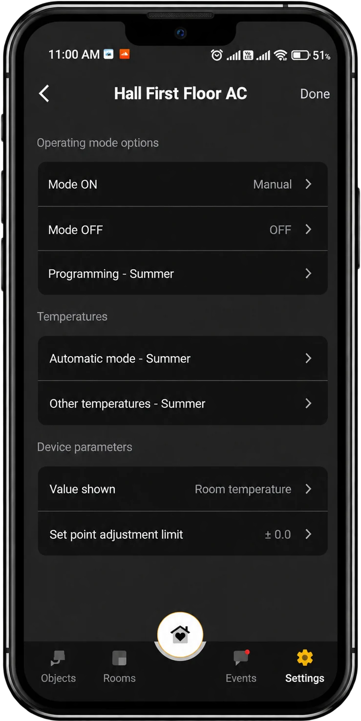 Smart home app: air-conditioner settings